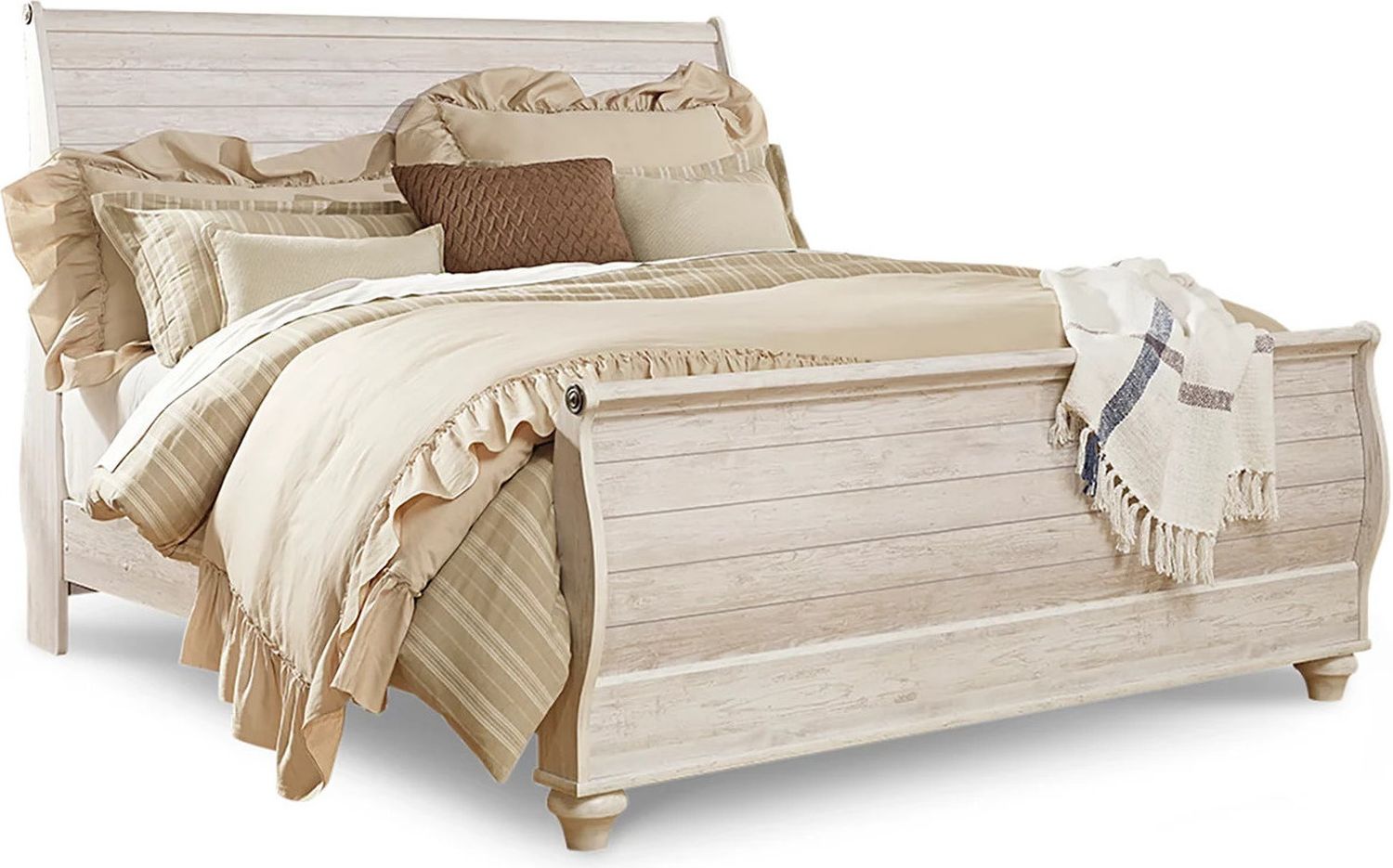 Willowton King Sleigh Bed In Washed White B267B11