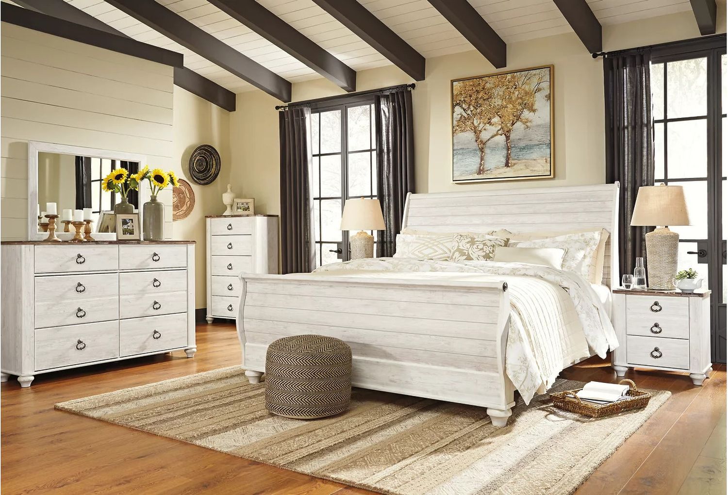 Willowton King Sleigh Bed In Washed White B267B11