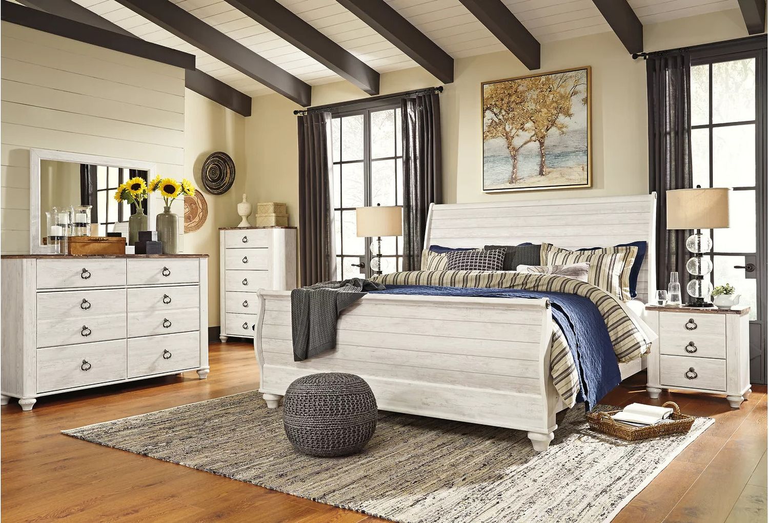 Willowton King Sleigh Bed In Washed White B267B11