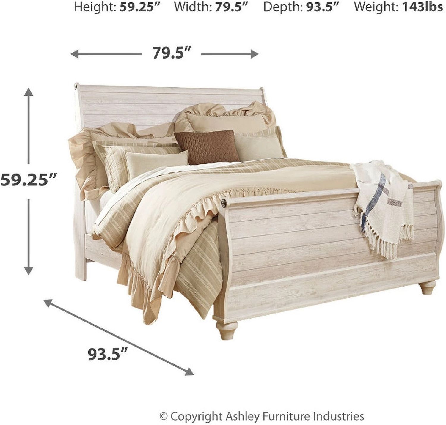 Willowton King Sleigh Bed In Washed White B267B11