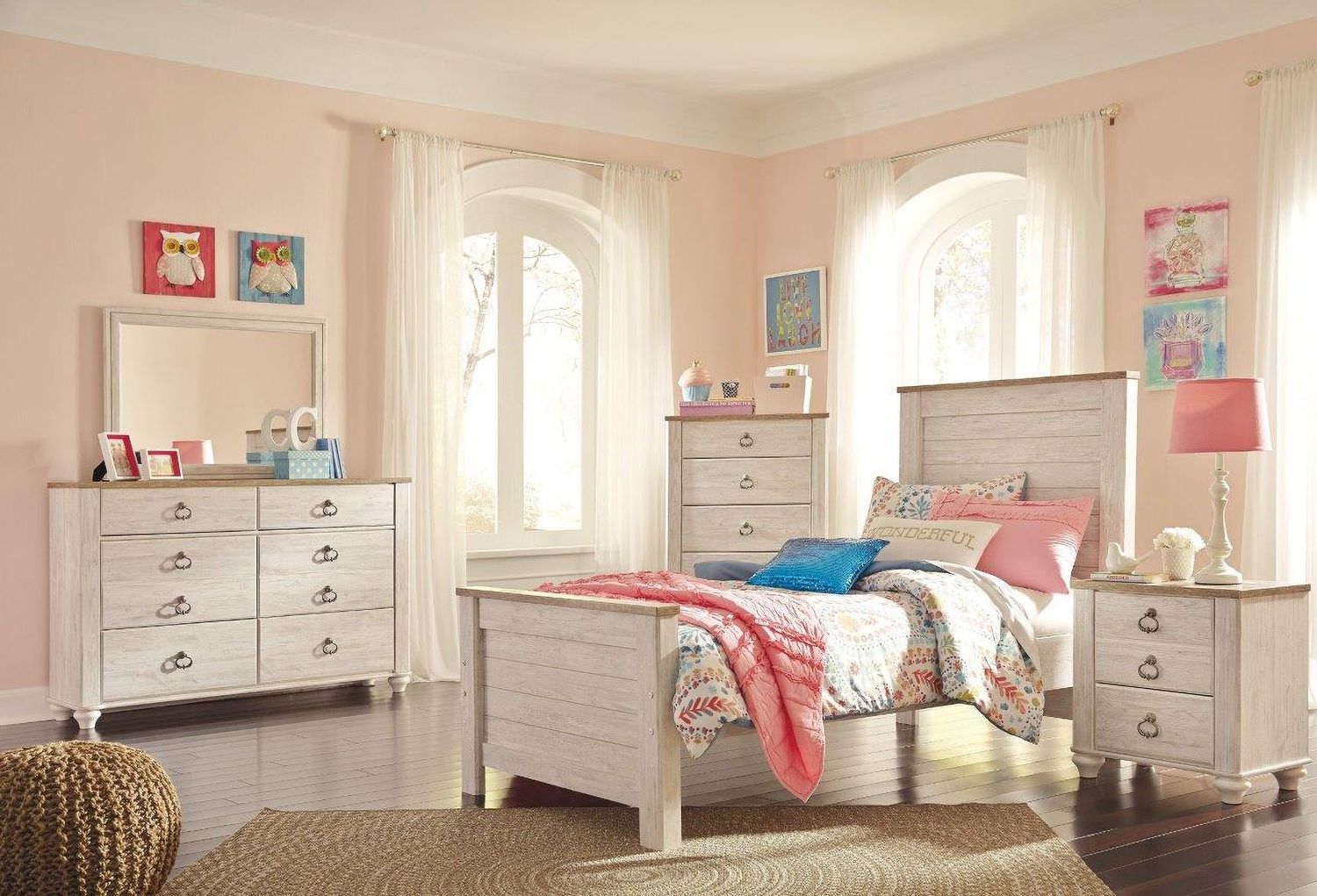 Willowton Whitewash Twin Panel Bed B267B15