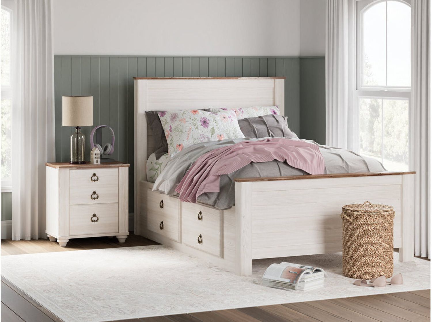 Willowton Whitewash Full Storage Panel Bed B267B22