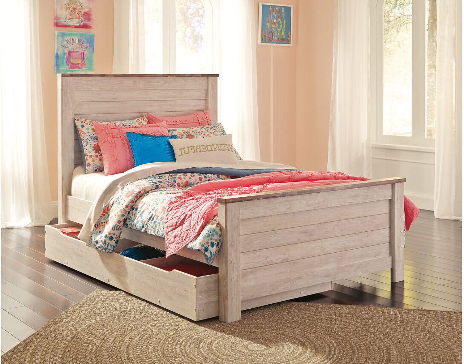 Willowton Whitewash Full Storage Panel Bed B267B22