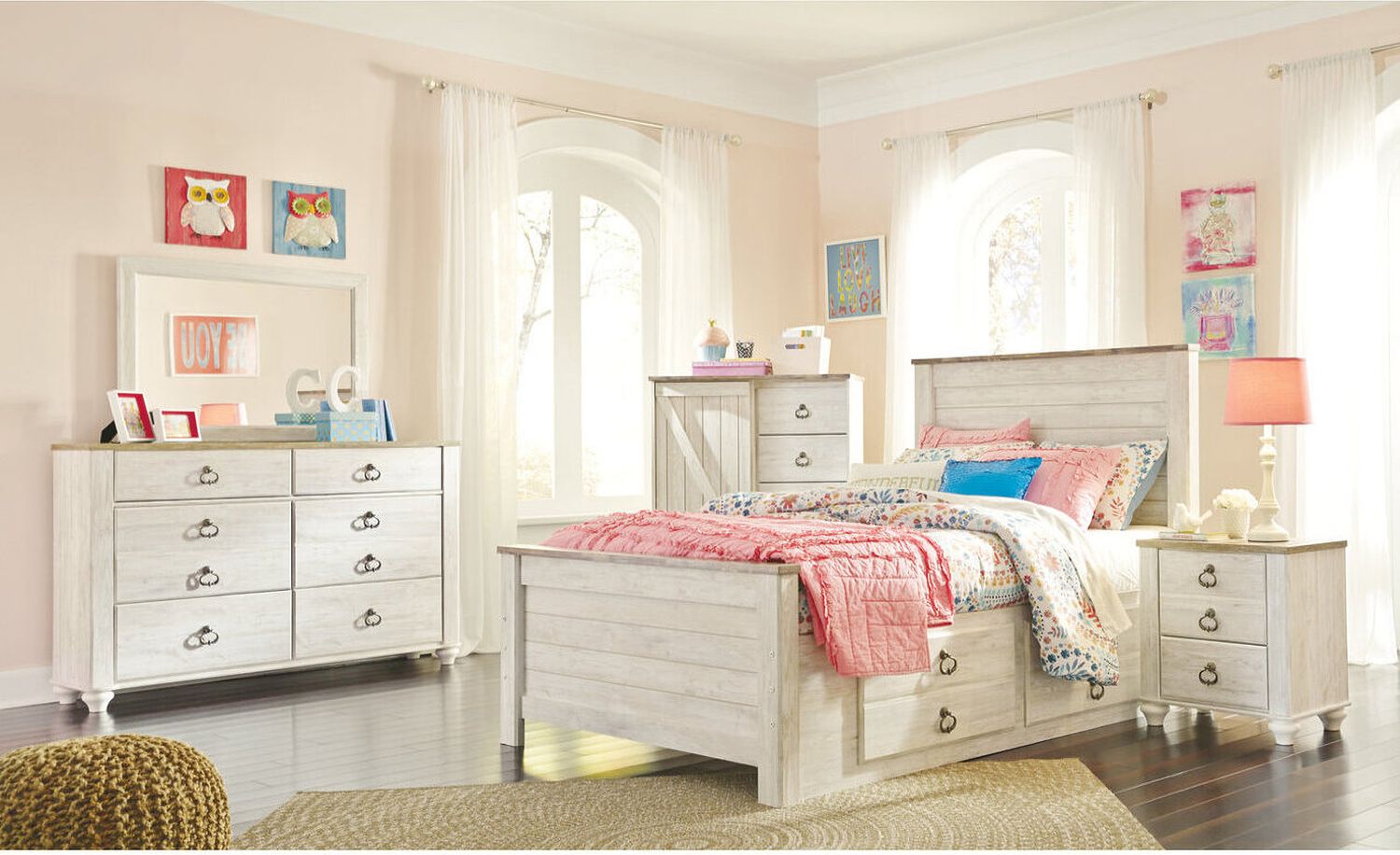 Willowton Whitewash Full Storage Panel Bed B267B22