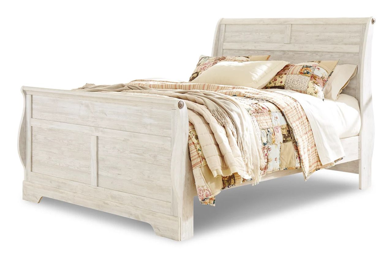 Willowton Queen Sleigh Bed In Washed White B267B29
