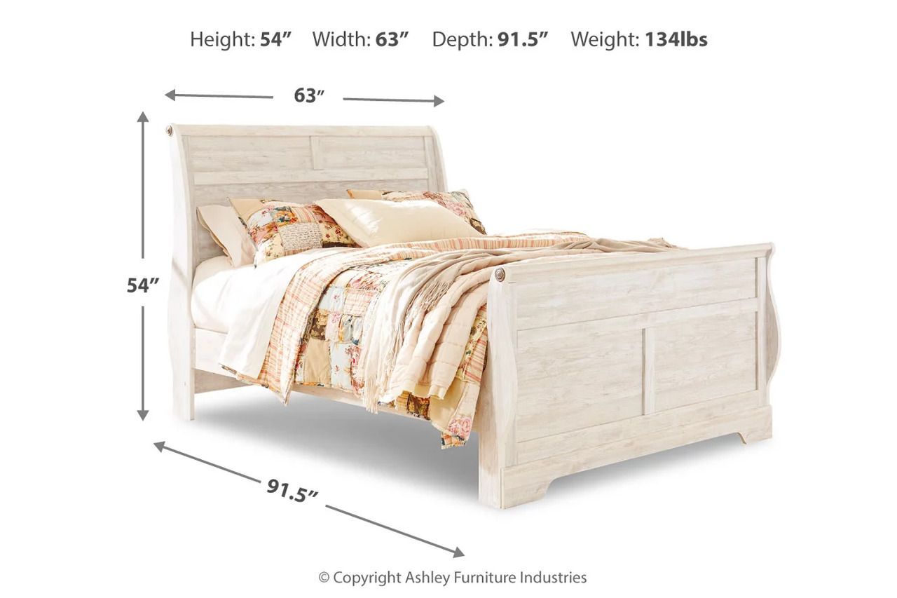 Willowton Queen Sleigh Bed In Washed White B267B29