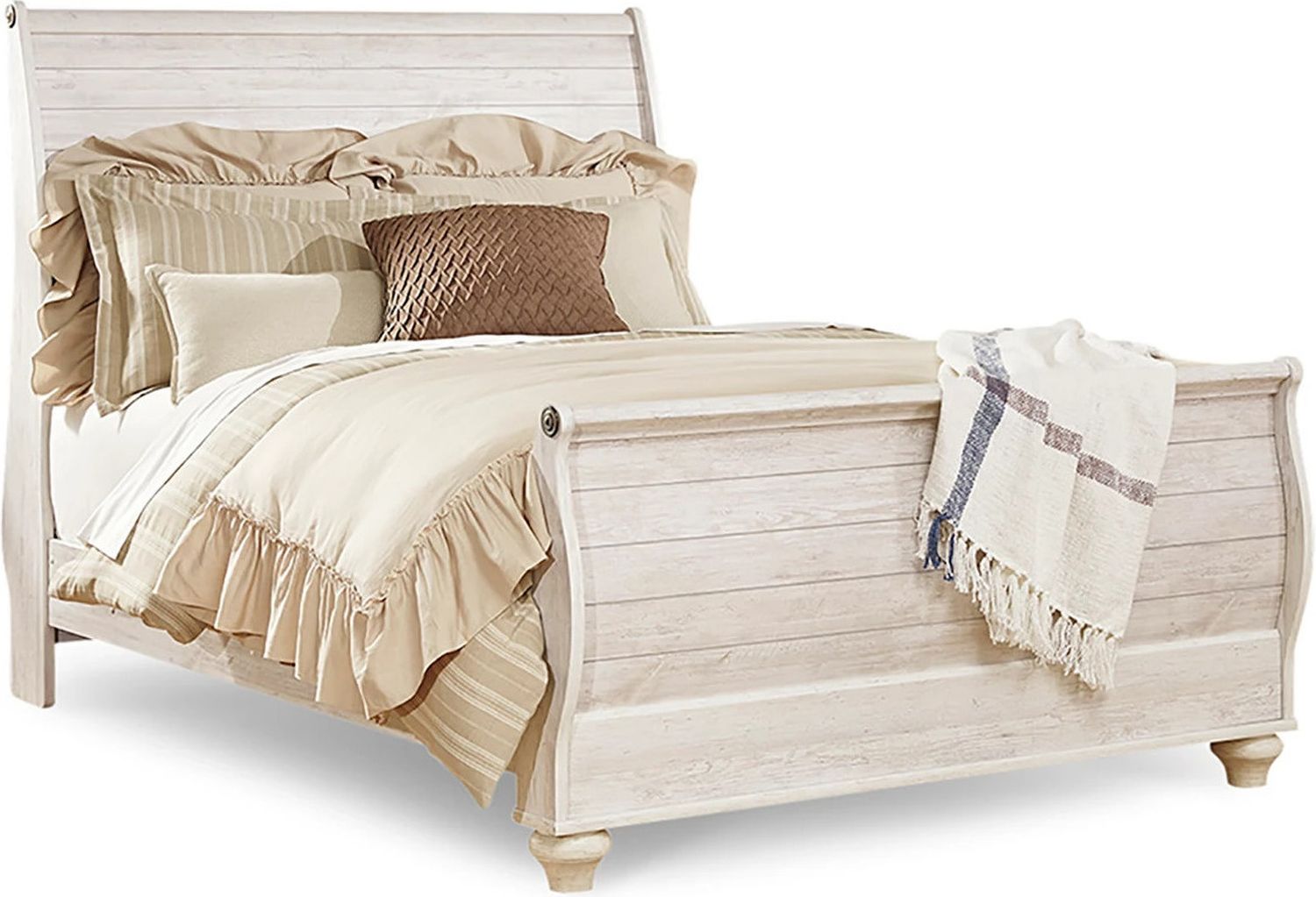 Willowton Queen Sleigh Bed In Washed White B267B4