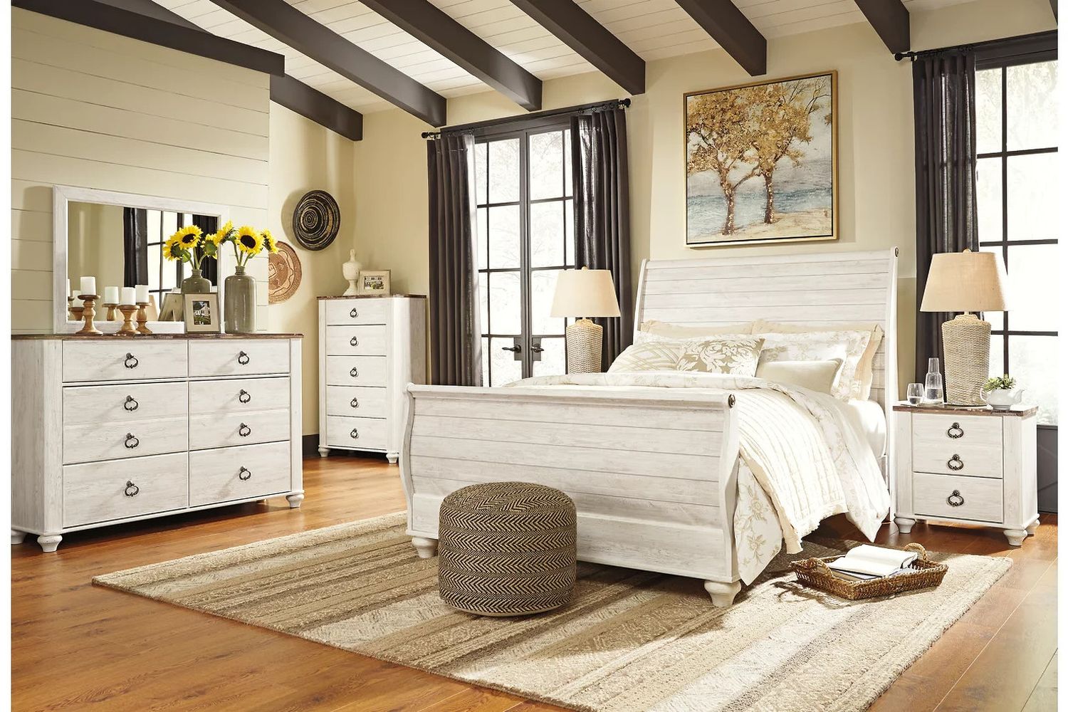 Willowton Queen Sleigh Bed In Washed White B267B4