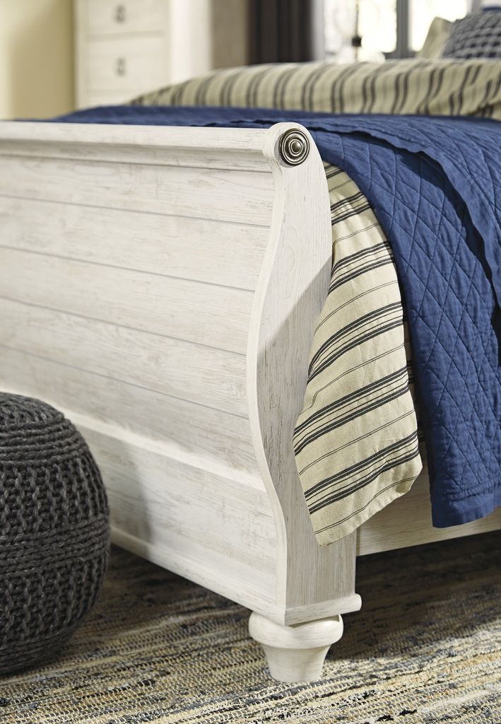 Willowton Queen Sleigh Bed In Washed White B267B4
