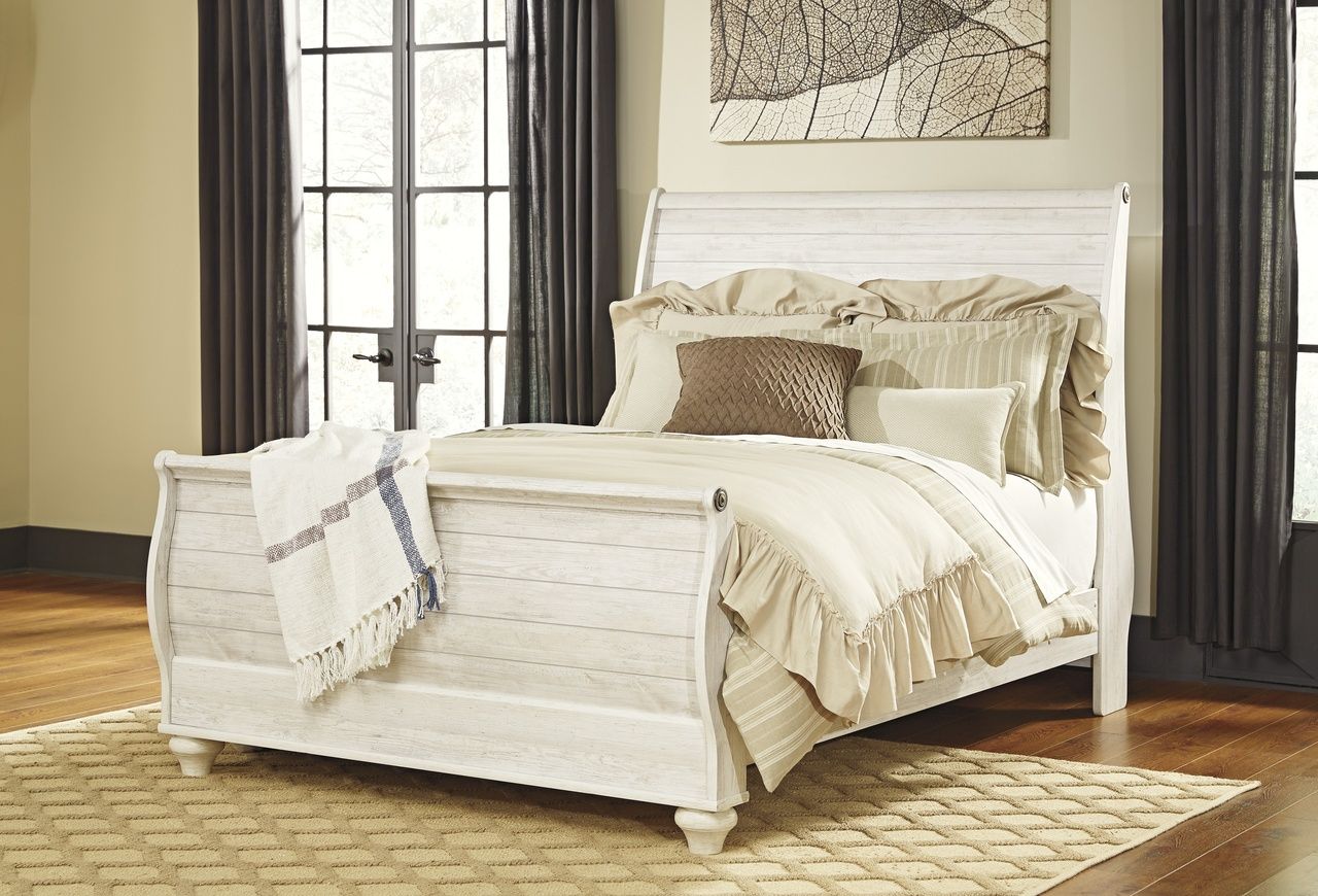 Willowton Queen Sleigh Bed In Washed White B267B4
