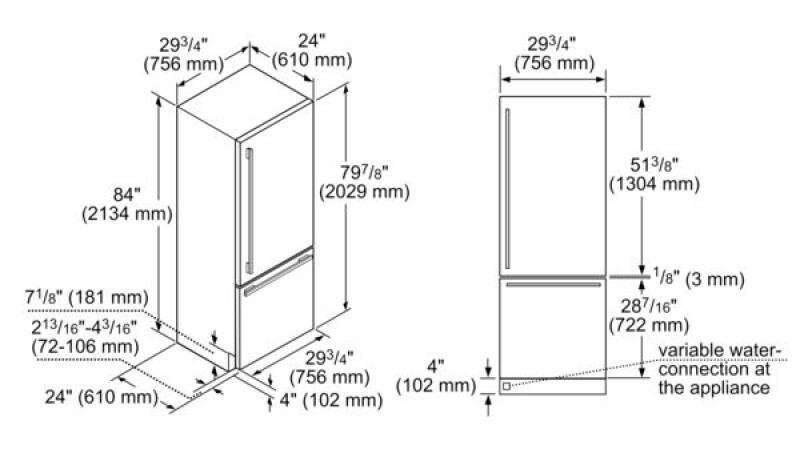 Benchmark Built-in Bottom Freezer Refrigerator30'' B30IB900SP
