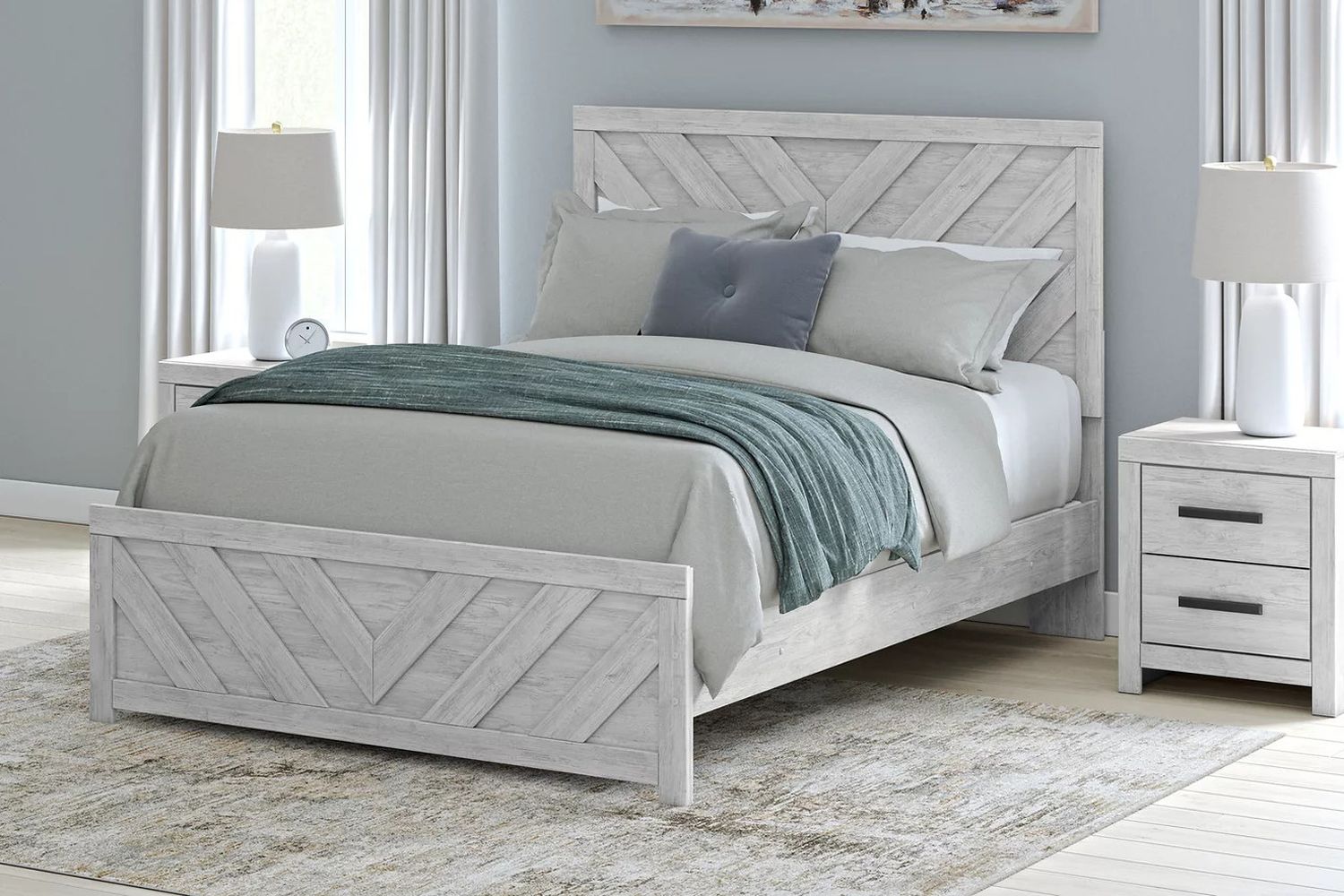 Cayboni Queen Panel Bed In White Wash B3788B4