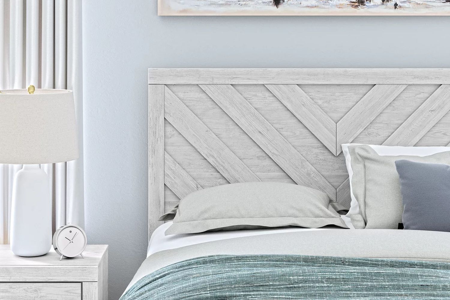 Cayboni Queen Panel Bed In White Wash B3788B4