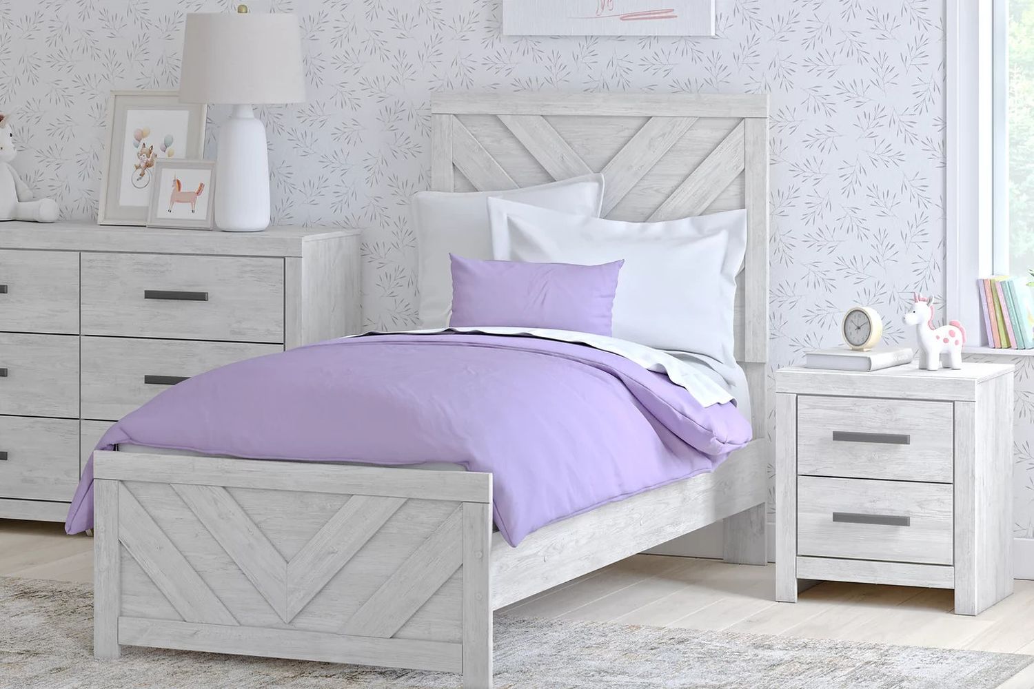Cayboni Twin Panel Bed In Washed White B3788B6