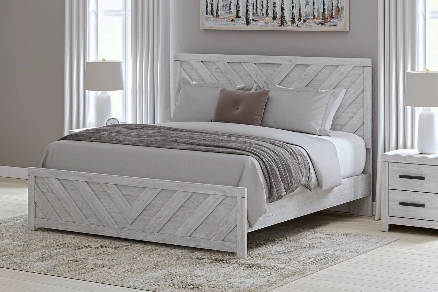 Cayboni King Panel Bed In Washed White B3788B7