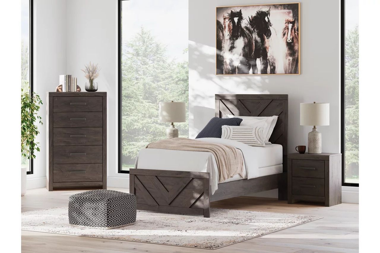 Prendonea Twin Panel Bed In Charcoal B3789B2