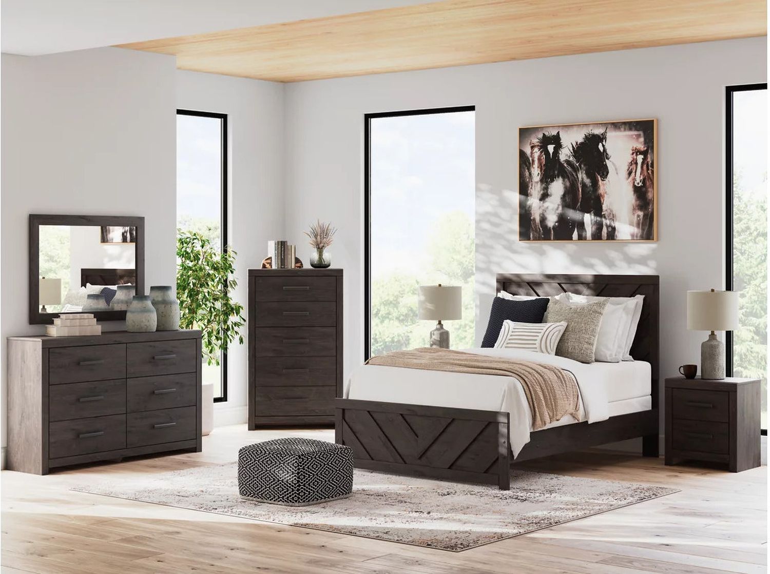 Prendonea Full Panel Bed In Charcoal B3789B3