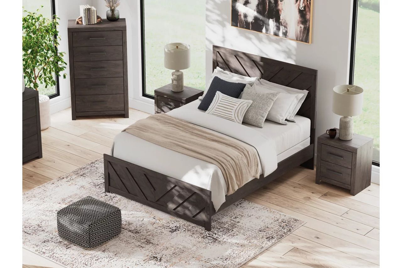 Prendonea Queen Panel Bed In Charcoal B3789B4