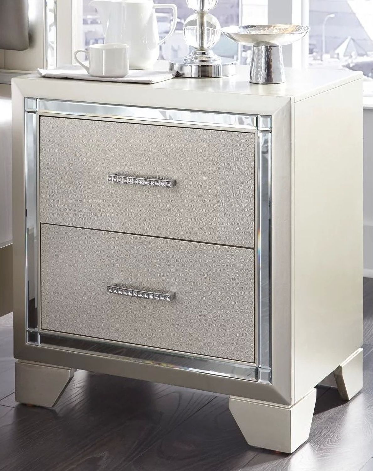 Lonnix Silver 2 Drawer Nightstand B41092