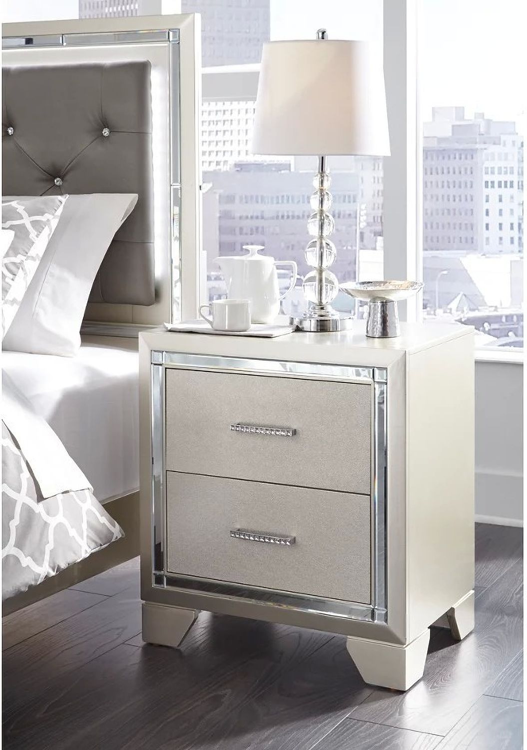 Lonnix Silver 2 Drawer Nightstand B41092