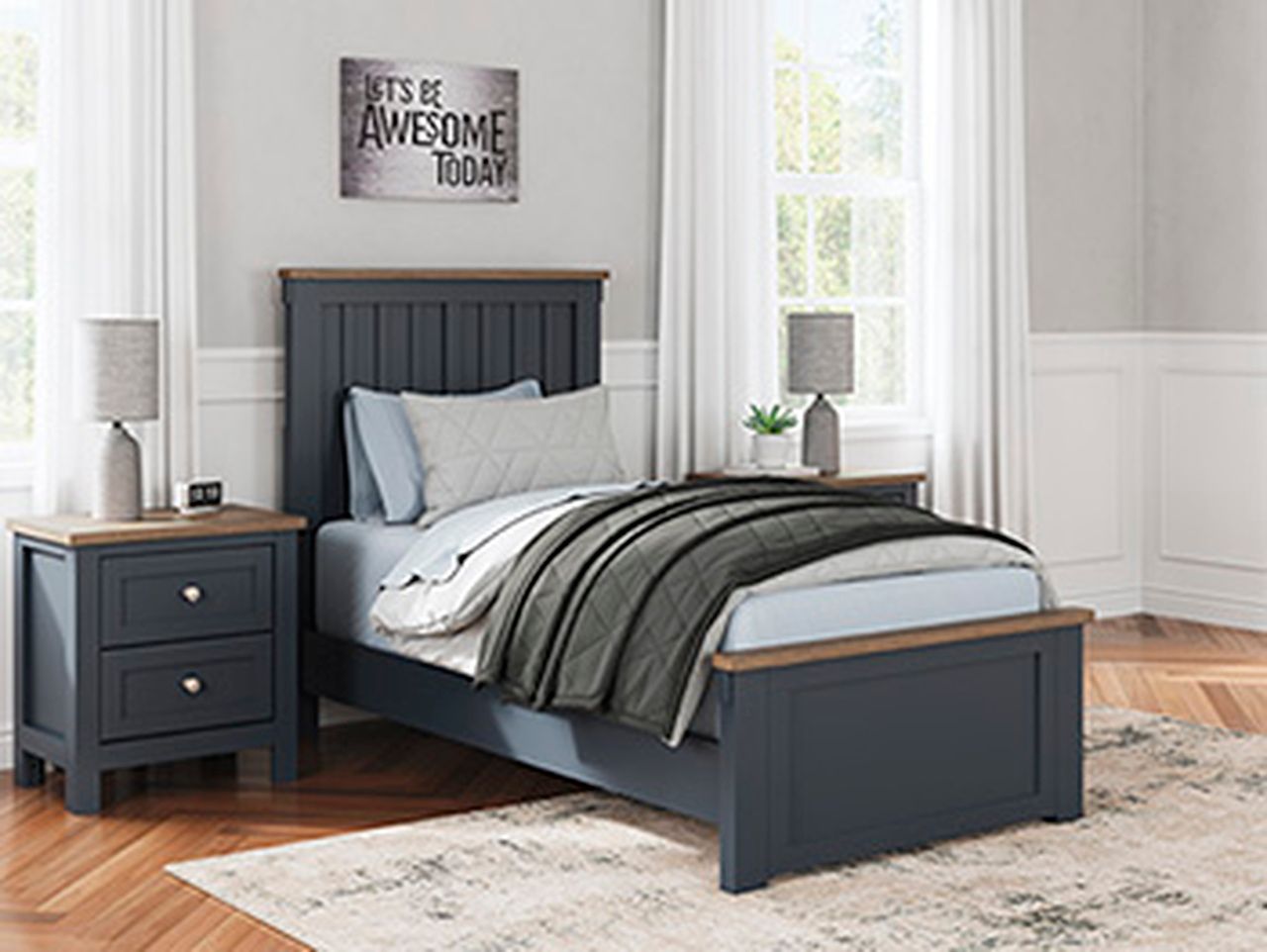 Landocken Twin Panel Headboard In Brown and Blue B41453