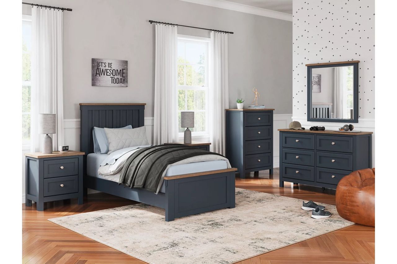 Landocken Twin Panel Bed In Brown/Blue B414B2