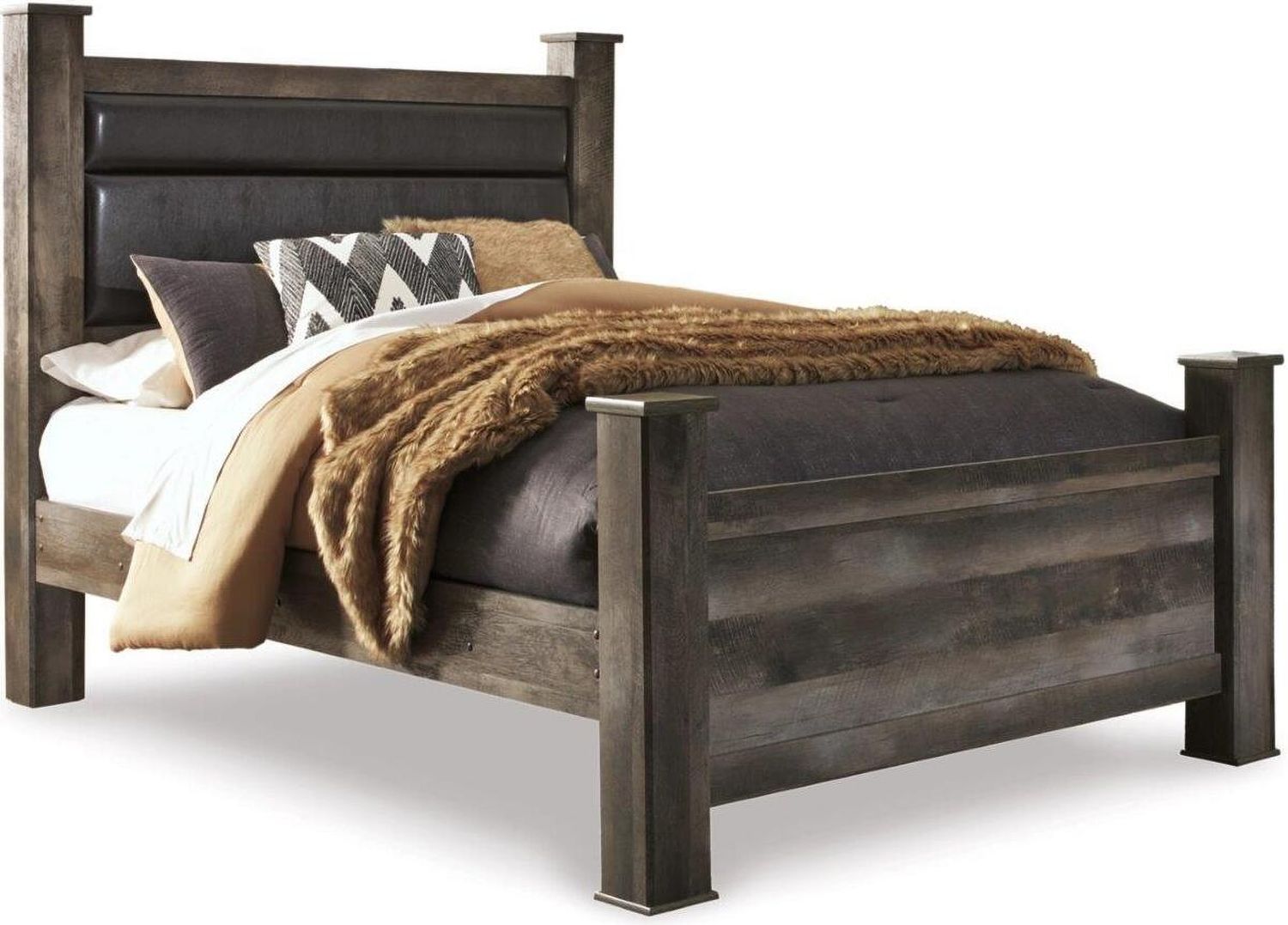 Wynnlow Queen Upholstered Poster Bed In Gray B440B7
