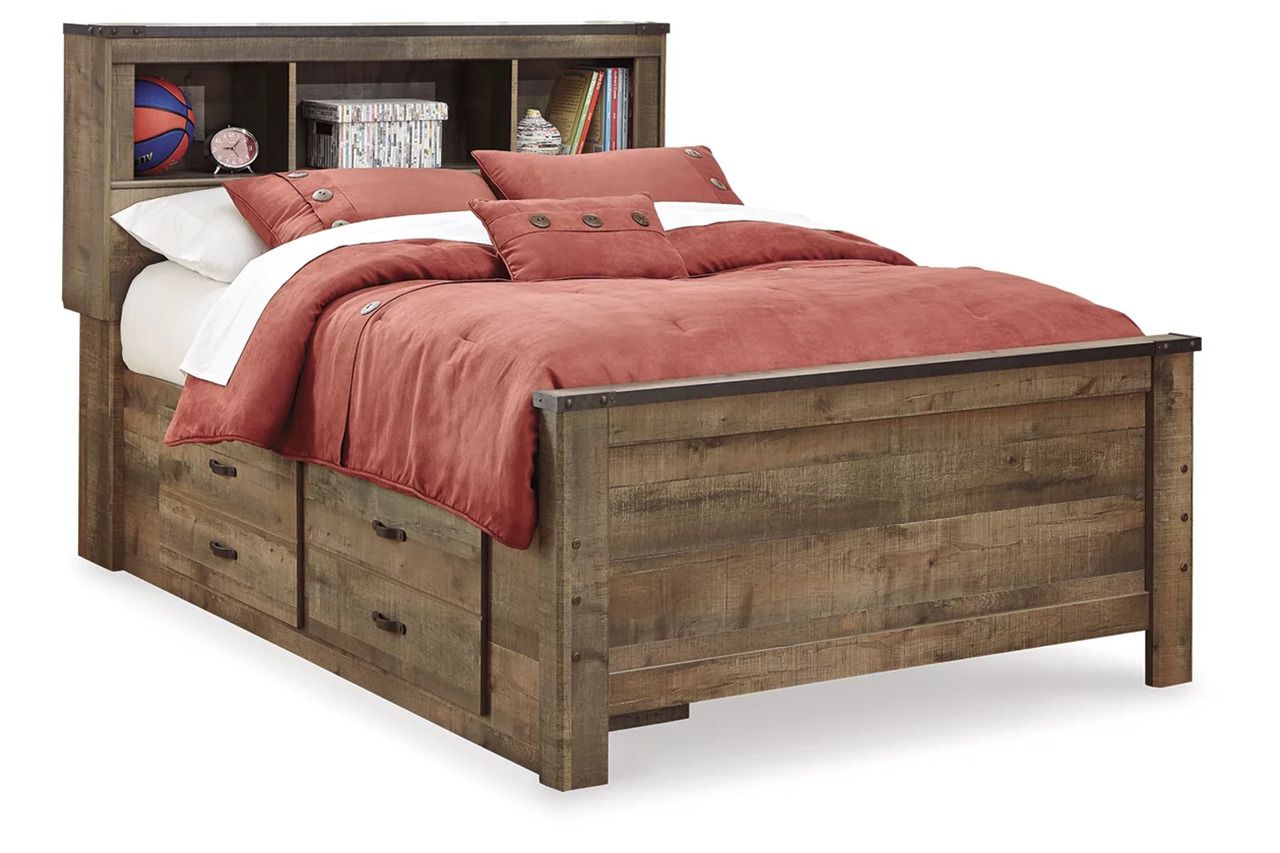 Trinell Full Bookcase Bed with 2 Sided Storage In Brown B446B79