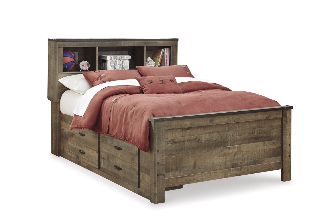 Trinell Full Bookcase Bed with 2 Sided Storage In Brown B446B79