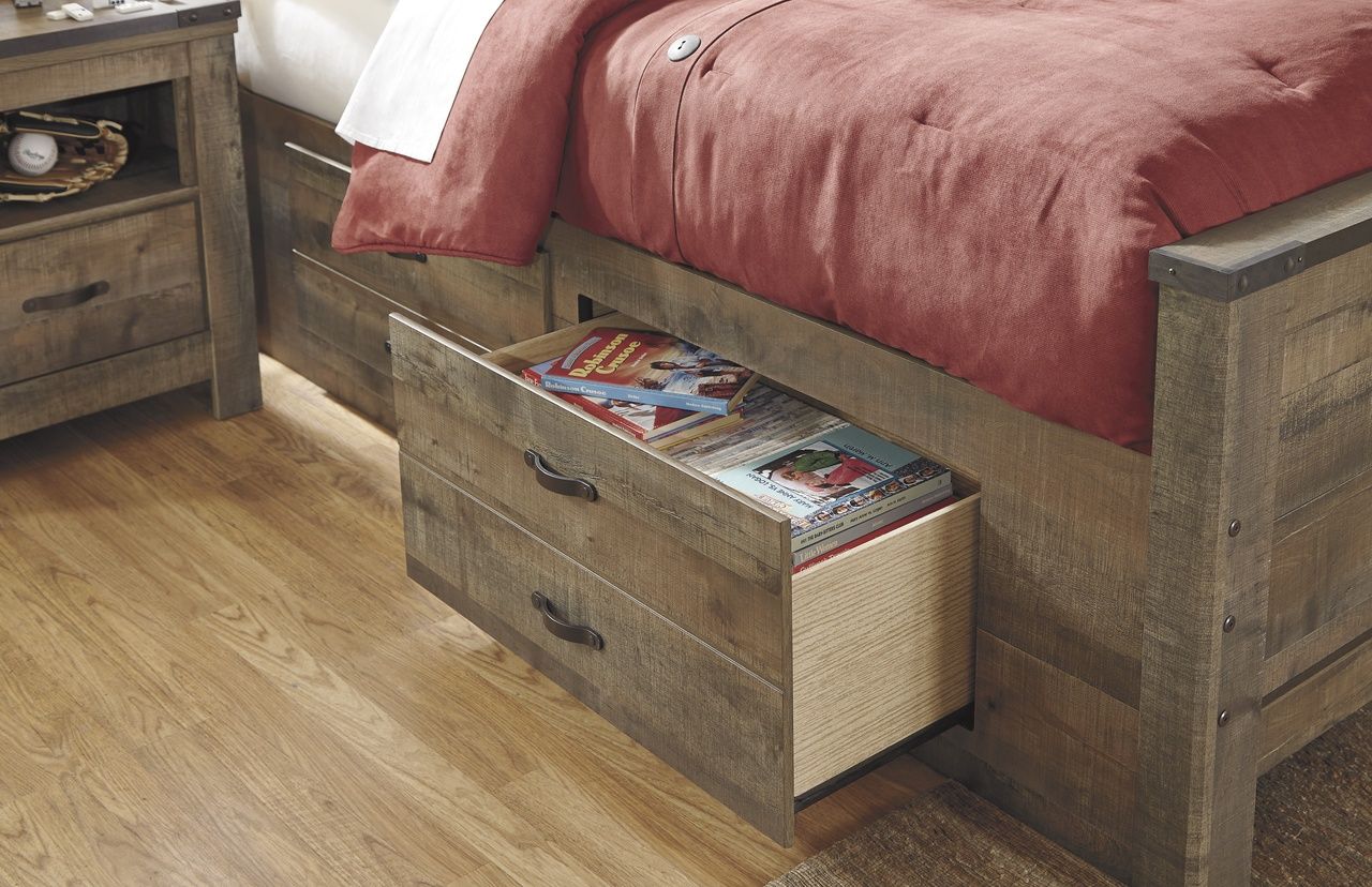 Trinell Full Bookcase Bed with 2 Sided Storage In Brown B446B79