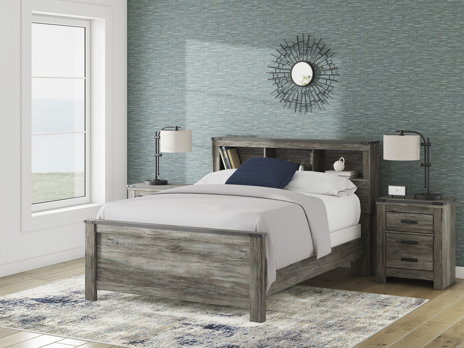 Frandern Queen Bookcase Headboard In Gray B448065