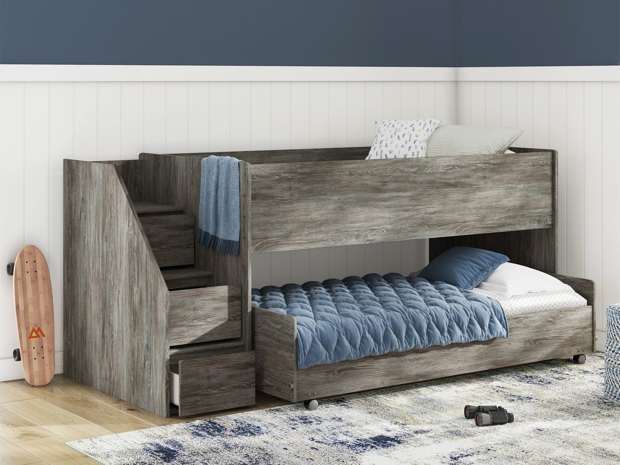 Frandern Twin over Twin Loft Bed In Gray B4480B13