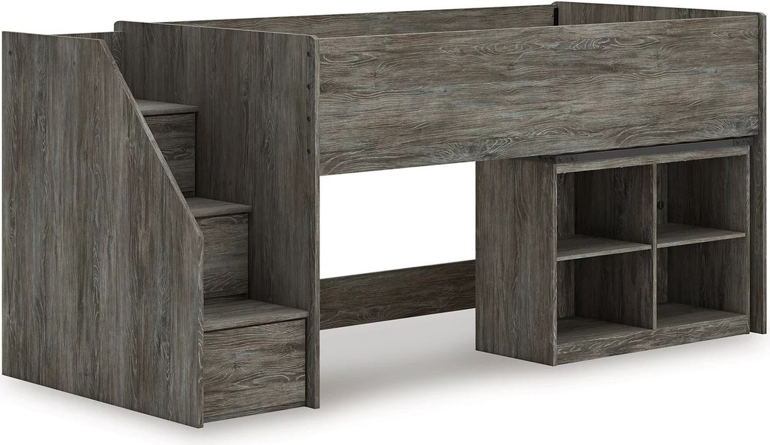 Frandern Twin Loft Bed with Bookcase Storage In Gray B4480B14