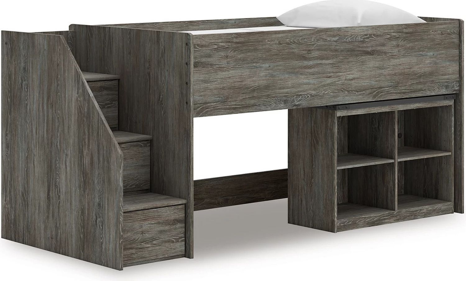 Frandern Twin Loft Bed with Bookcase Storage In Gray B4480B14