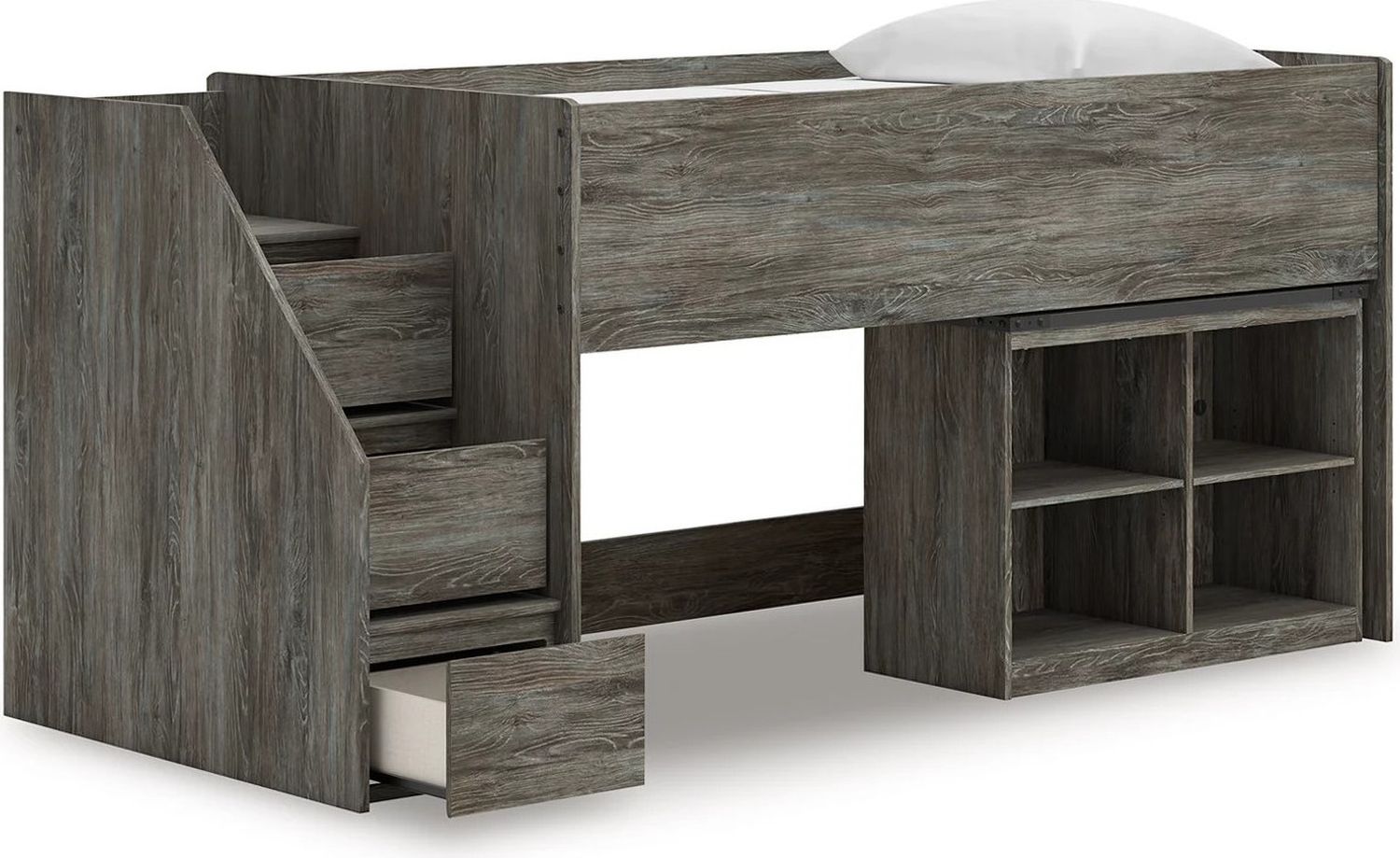 Frandern Twin Loft Bed with Bookcase Storage In Gray B4480B14