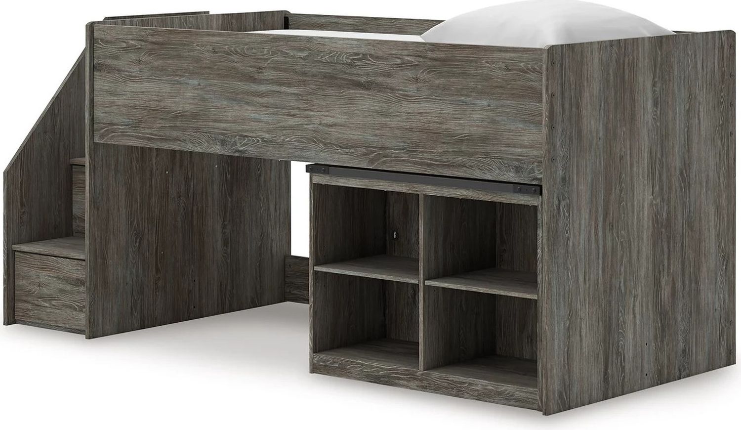 Frandern Twin Loft Bed with Bookcase Storage In Gray B4480B14