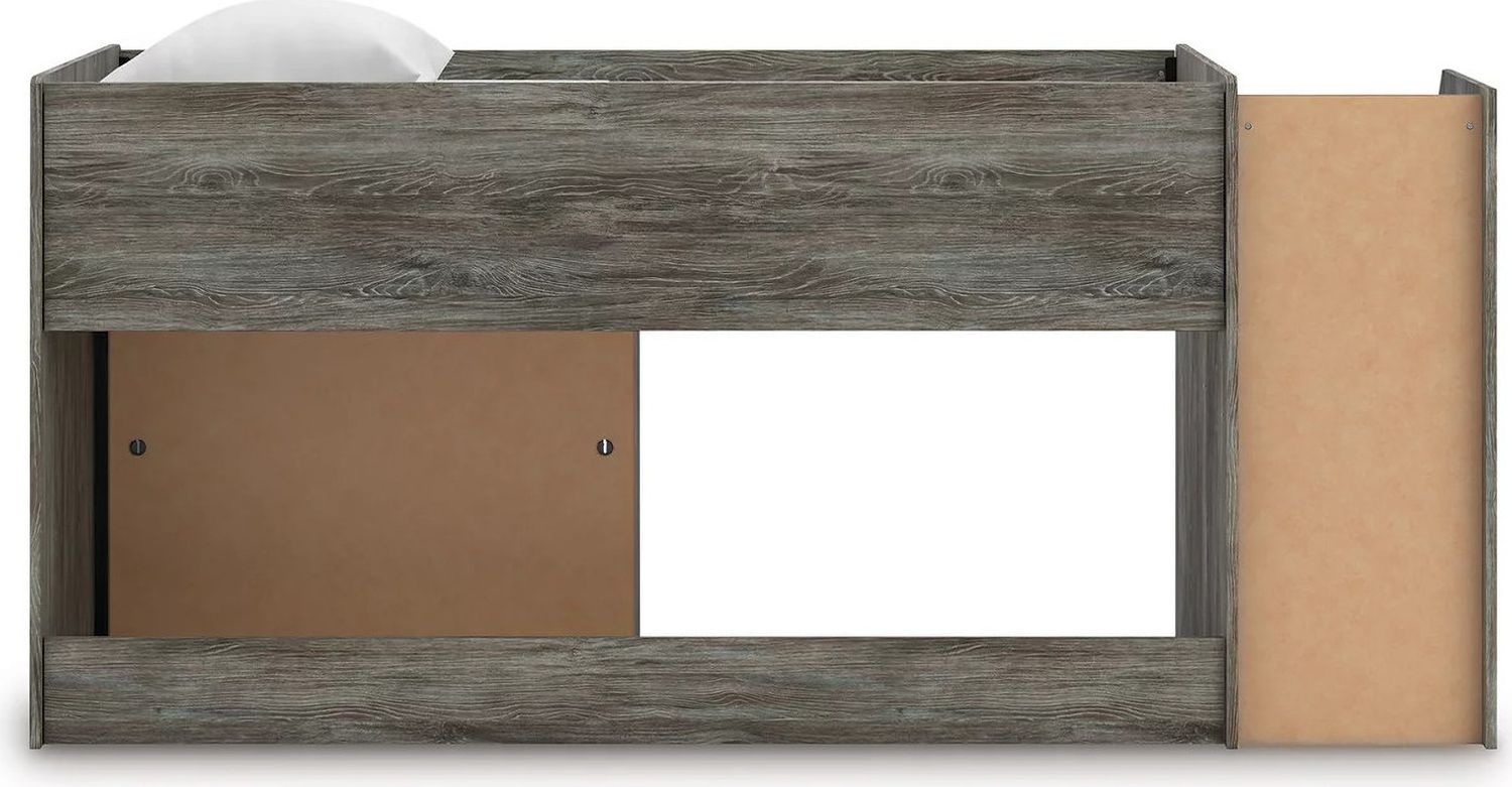 Frandern Twin Loft Bed with Bookcase Storage In Gray B4480B14