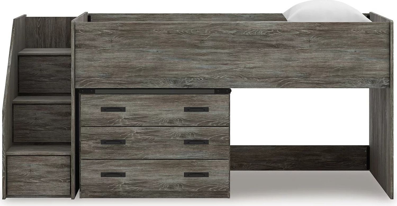 Frandern Twin Loft Bed with Drawer Storage In Gray B4480B15