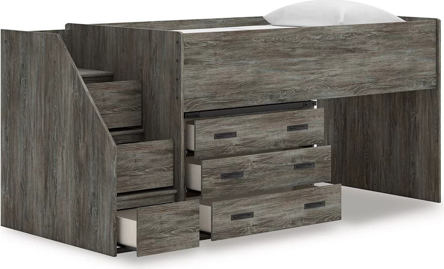 Frandern Twin Loft Bed with Drawer Storage In Gray B4480B15