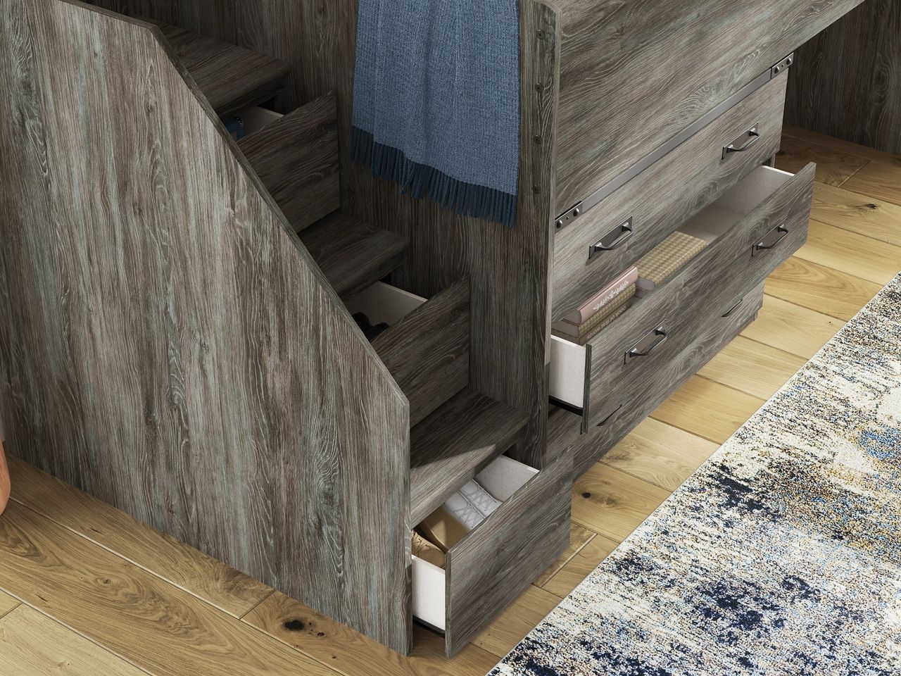 Frandern Twin Loft Bed with Drawer Storage In Gray B4480B15