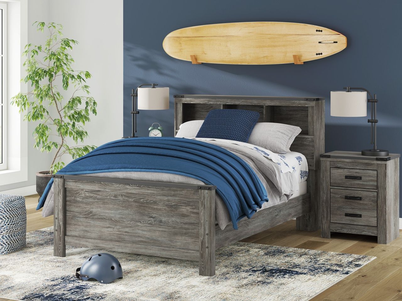 Frandern Full Bookcase Panel Bed In Gray B4480B3
