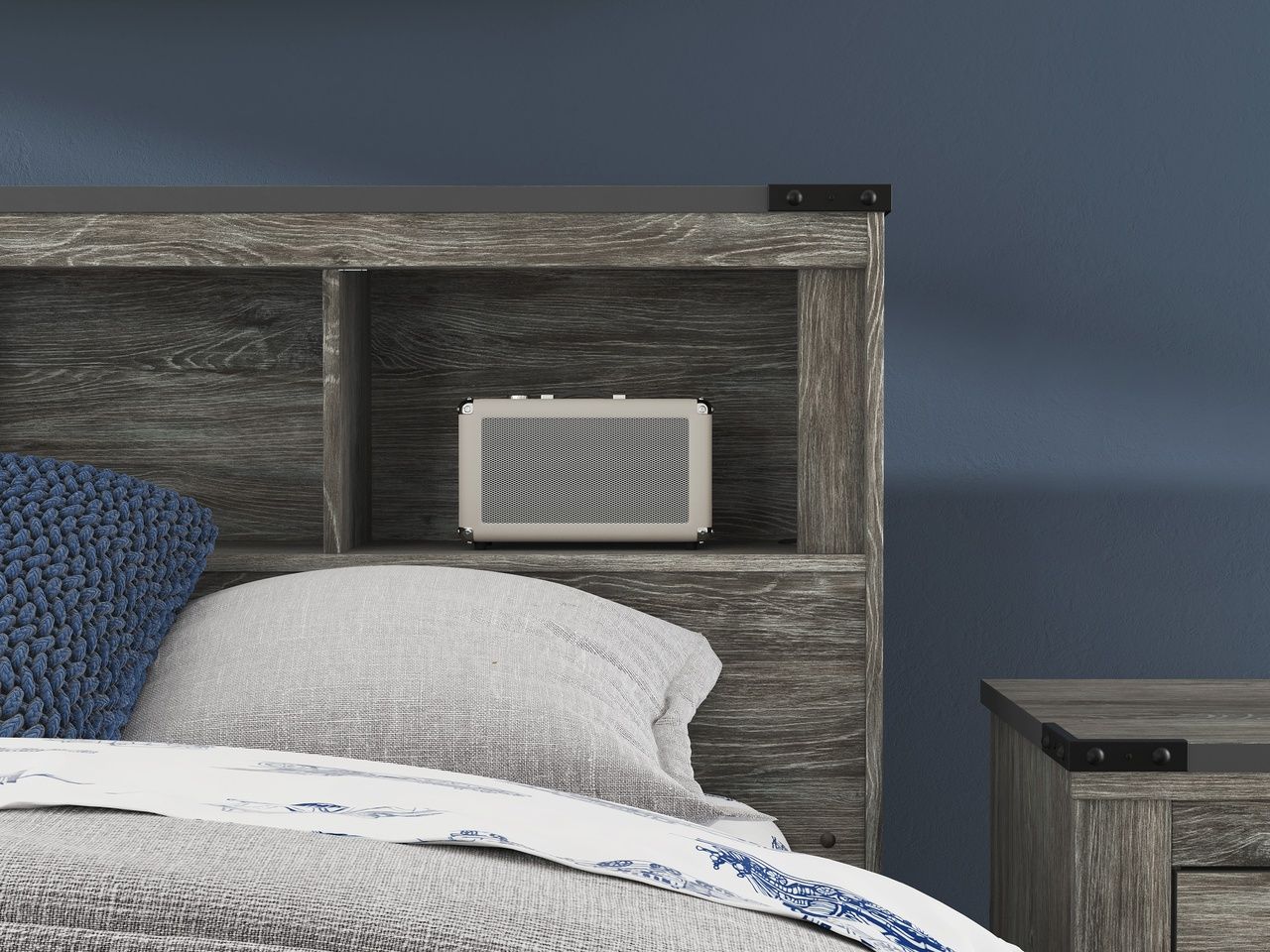 Frandern Full Bookcase Panel Bed In Gray B4480B3