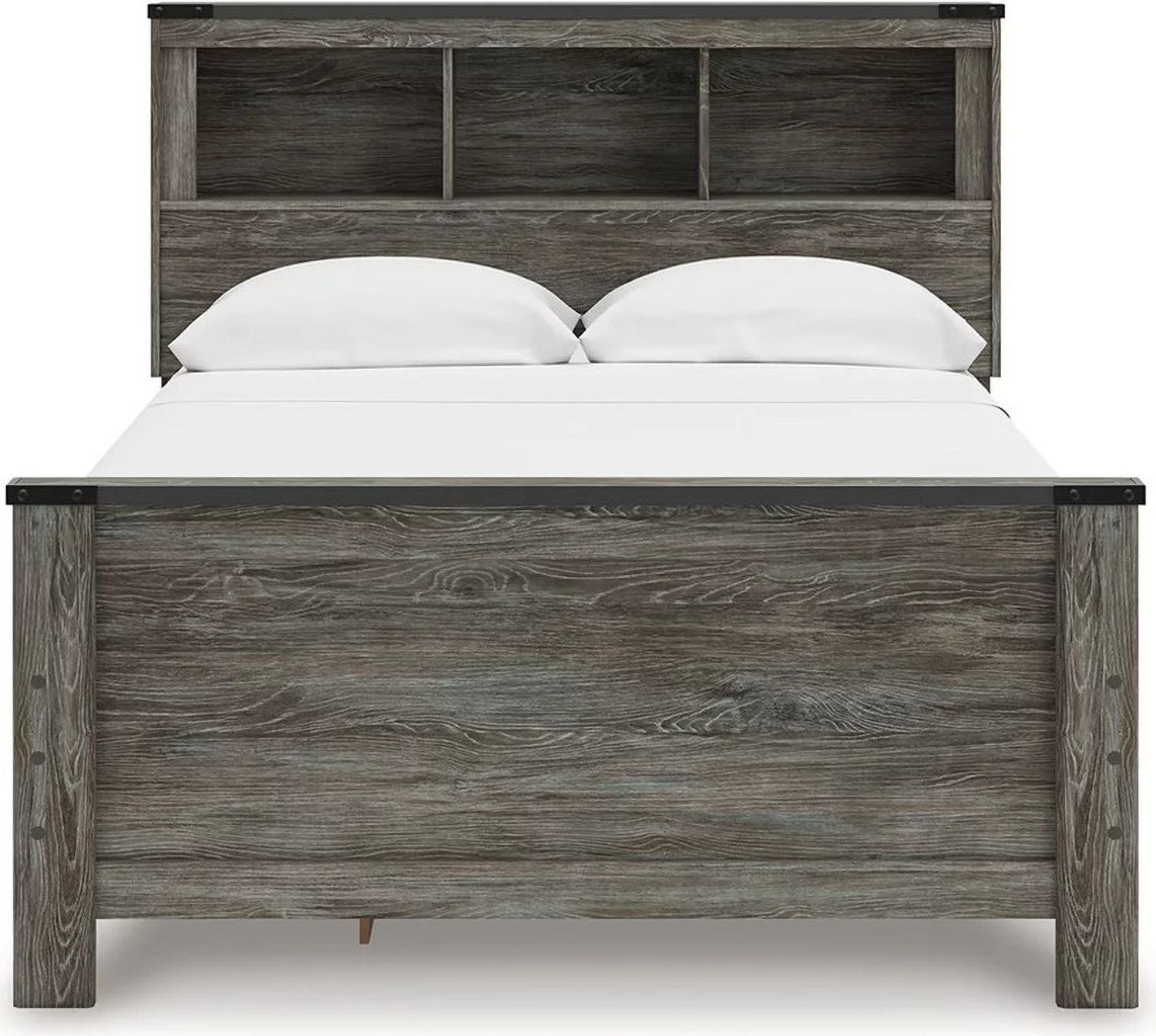 Frandern Full Bookcase Panel Bed with Storage In Gray B4480B9