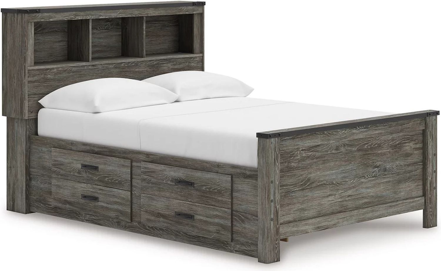 Frandern Full Bookcase Panel Bed with Storage In Gray B4480B9