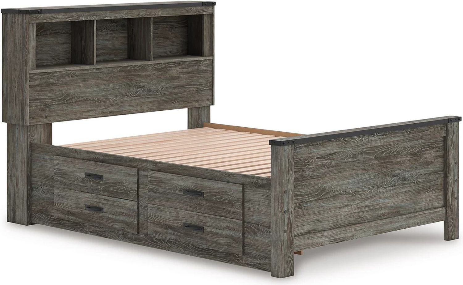 Frandern Full Bookcase Panel Bed with Storage In Gray B4480B9