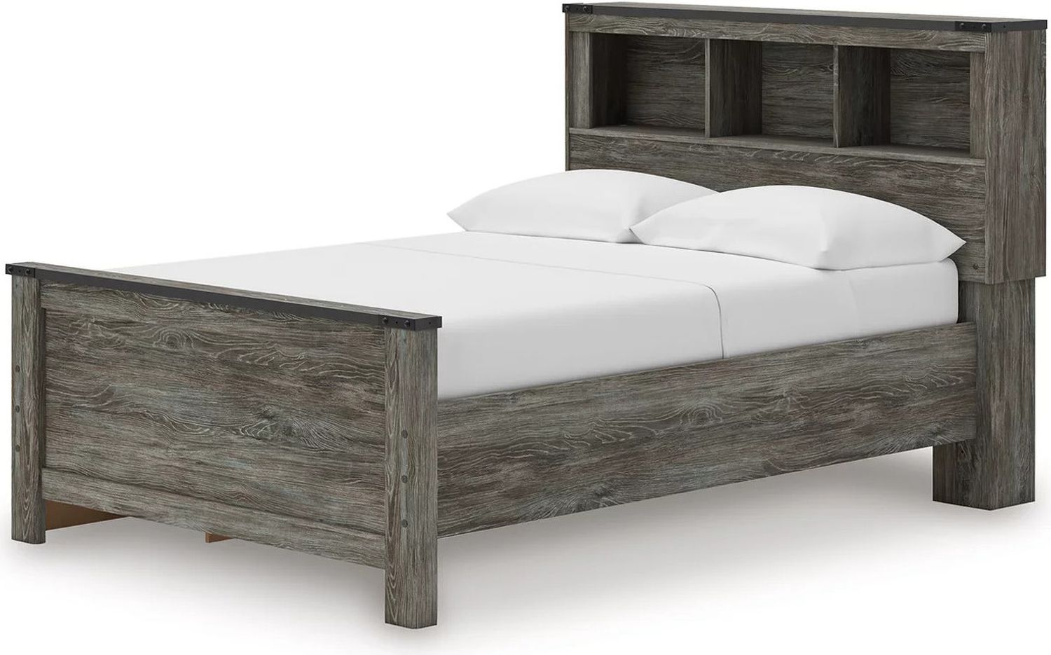 Frandern Full Bookcase Panel Bed with Storage In Gray B4480B9