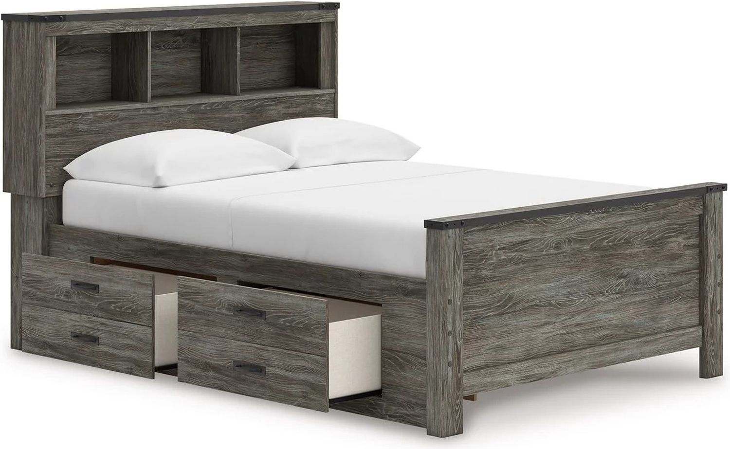 Frandern Full Bookcase Panel Bed with Storage In Gray B4480B9