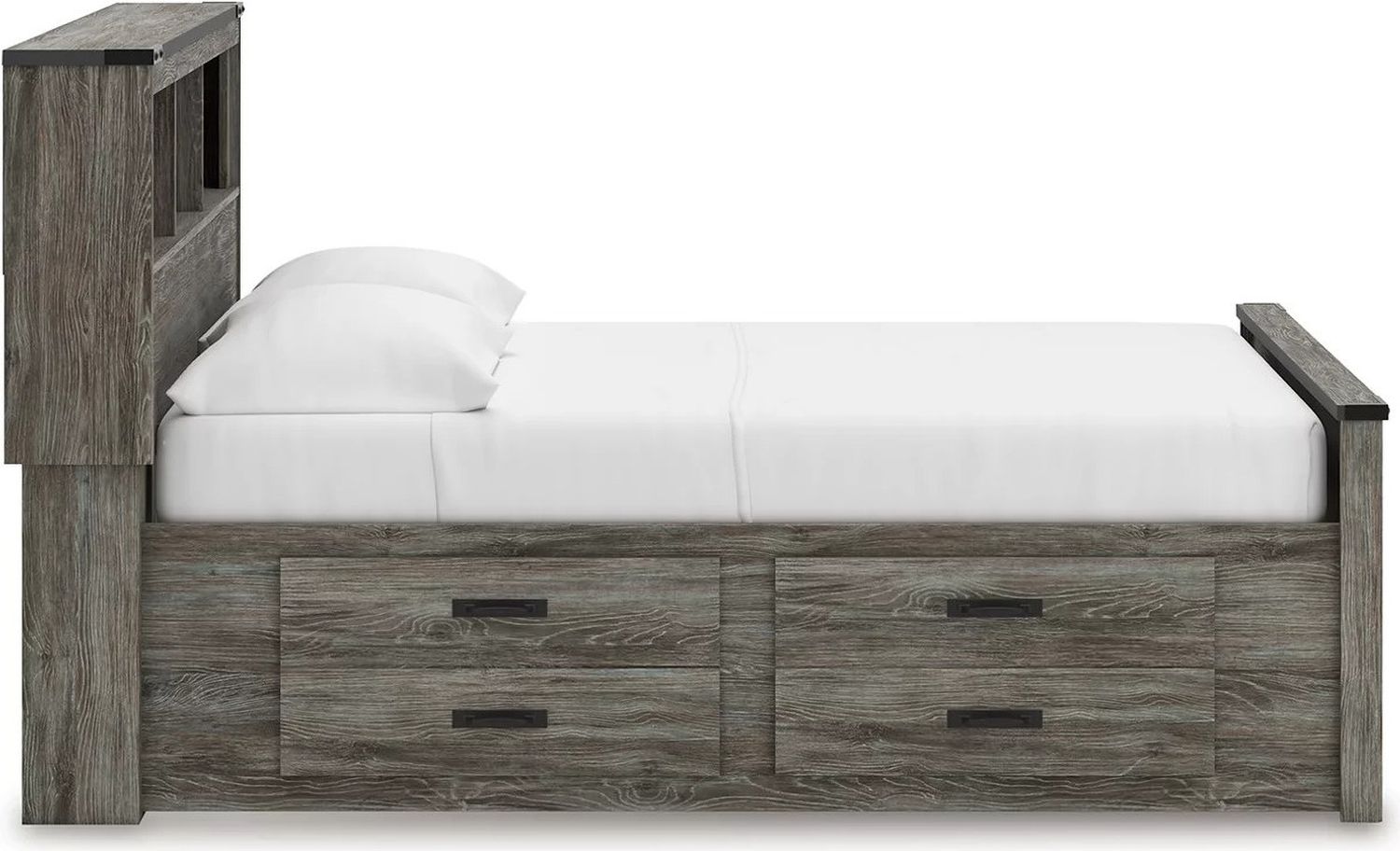 Frandern Full Bookcase Panel Bed with Storage In Gray B4480B9