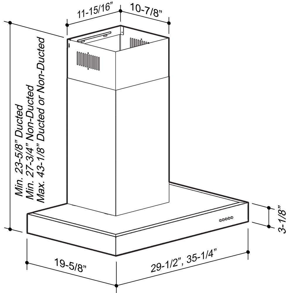 450 CFM, 35-1/4 wide Chimney Style Range Hood B5336SS