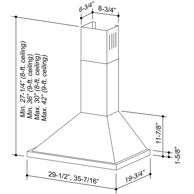 30-Inch European Style Wall-Mount Chimney Range Hood, 450 CFM B5830SS